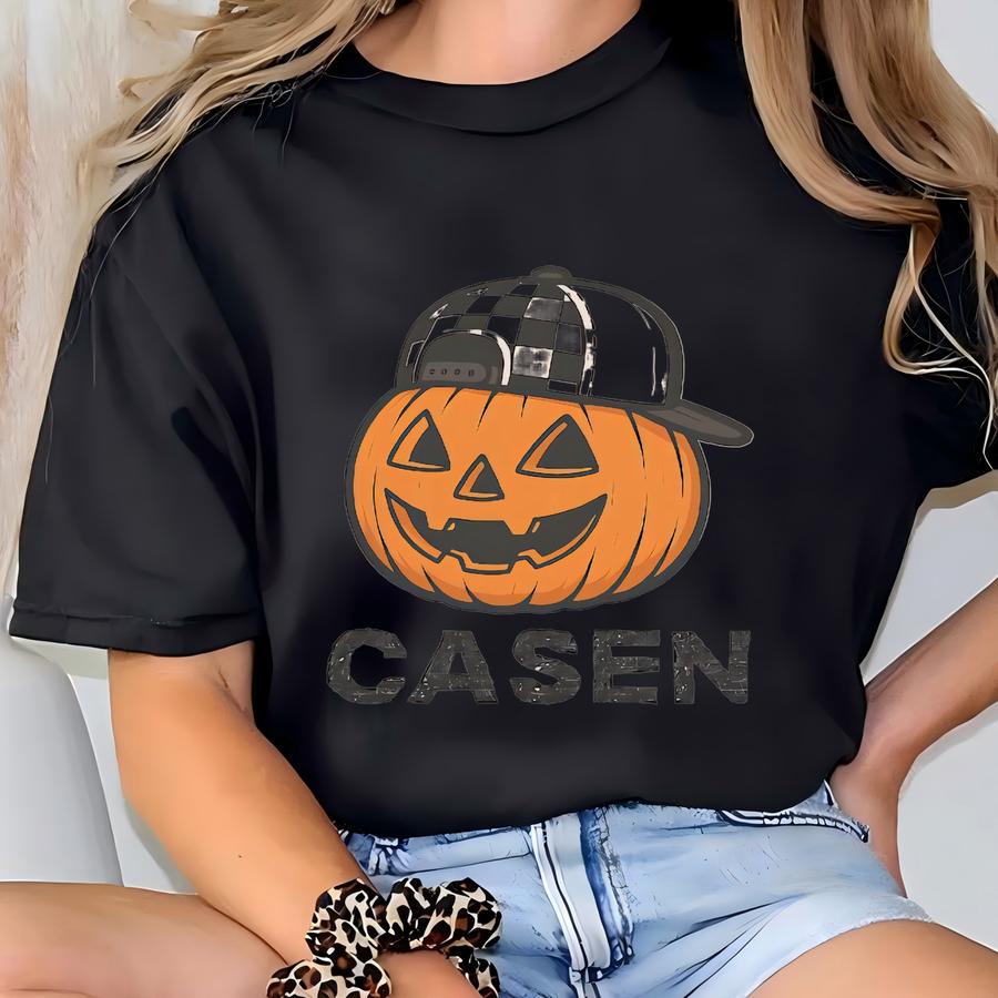Custom Cool Pumpkin Halloween Shirt For Boy And Girl Brother Sister Matching Cute Jack O Lantern Sweatshirt Fall Baby Bodysuit Checkered Hat T-shirt