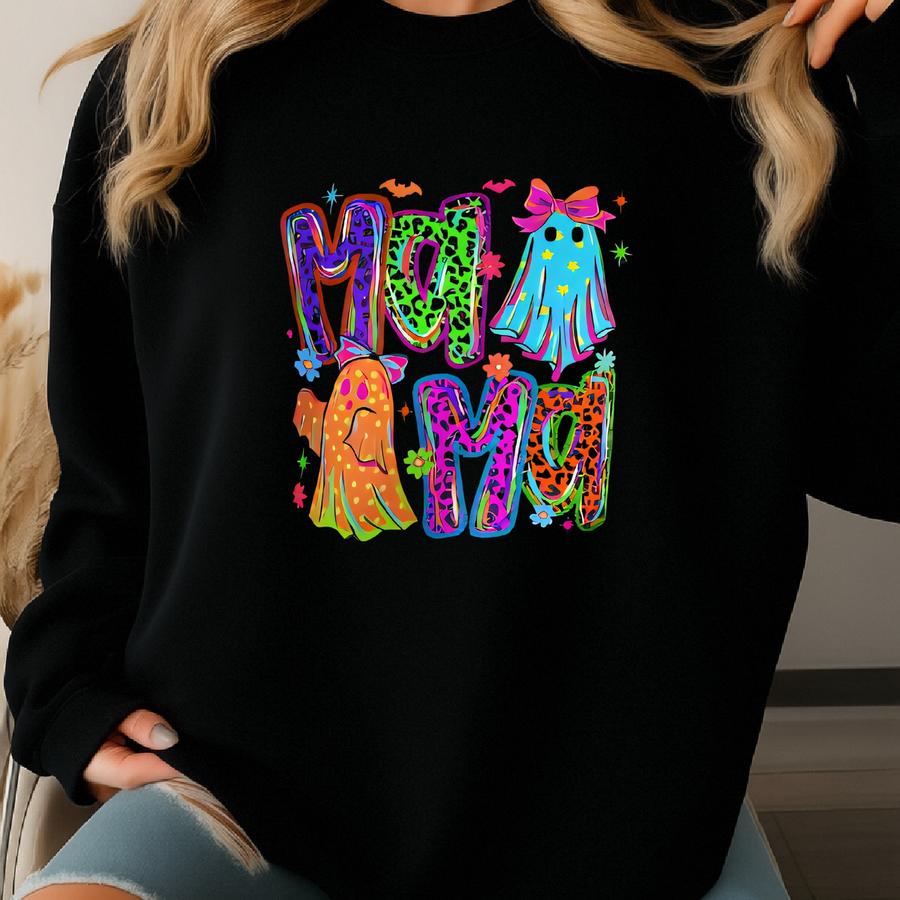 Colorful Ghosts Crewneck Sweatshirt: Halloween Spooky Season Apparel Sweatshirt