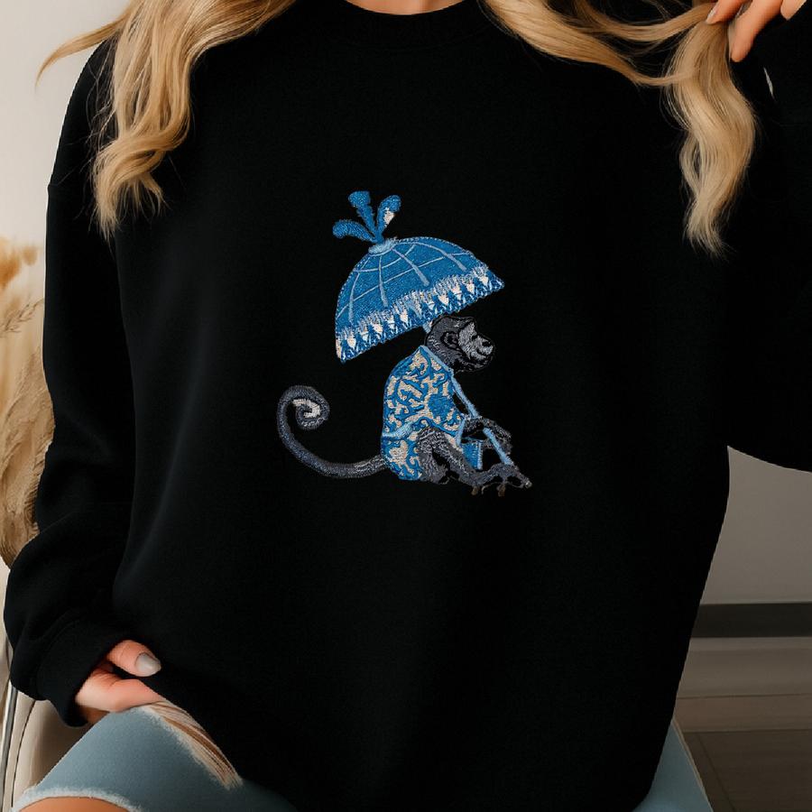 Cocktail Napkin Set, Y, Chinoiserie, Monkey With Parasol, Grandmillennial Sweatshirt