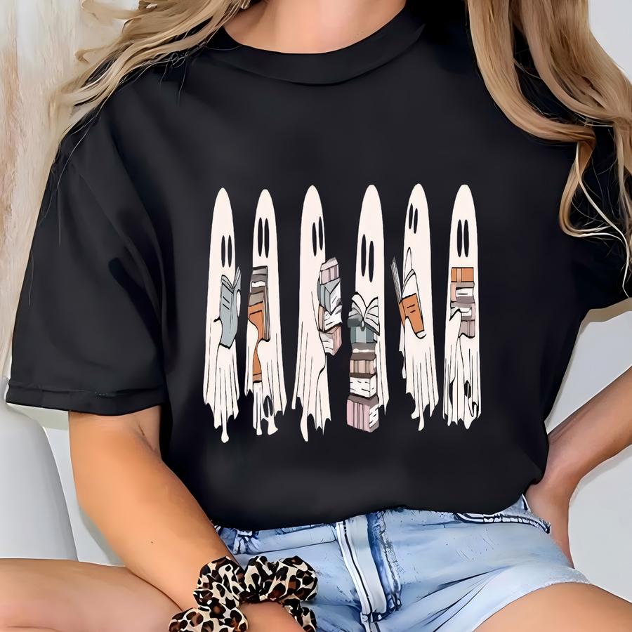 Ghost Reading Books Sweater, Bookish Halloween Sweatshirt, Halloween Teacher Gift, Librarian Halloween Hoodie, Ghost Crewneck Gift Shirt T-shirt