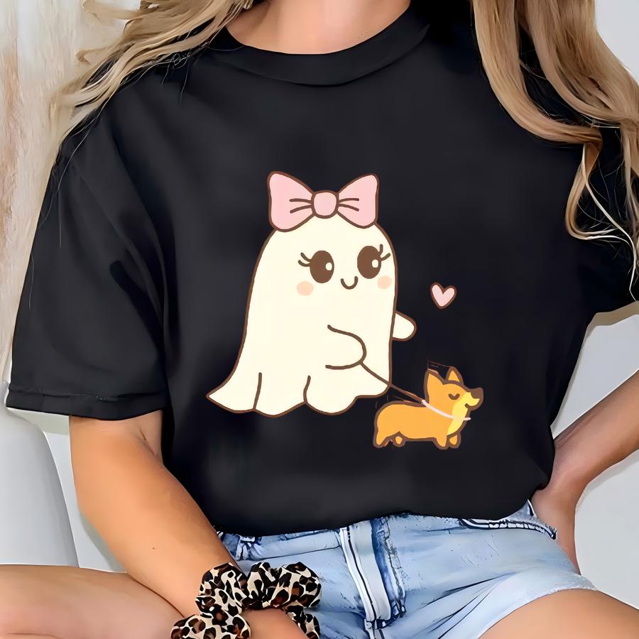 Ghost Dog Halloween Shirt Halloween Ghost Sweatshirt Corgi Halloween Sweater Spooky Ghost Shirt Halloween Dog Sweatshirt Spooky Season T-shirt
