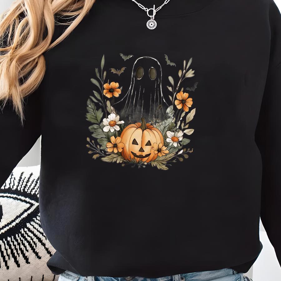 Floral Ghost Sweatshirt, Halloween Ghost Sweatshirt, Flower Halloween Shirt, Vintage Sweatshirt, Fall Sweater Sweatshirt