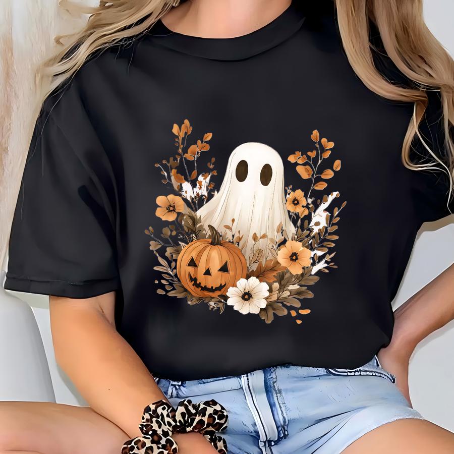 Floral Ghost Sweatshirt, Halloween Ghost Sweatshirt, Flower Halloween Shirt, Vintage Sweatshirt, Fall Sweater T-shirt