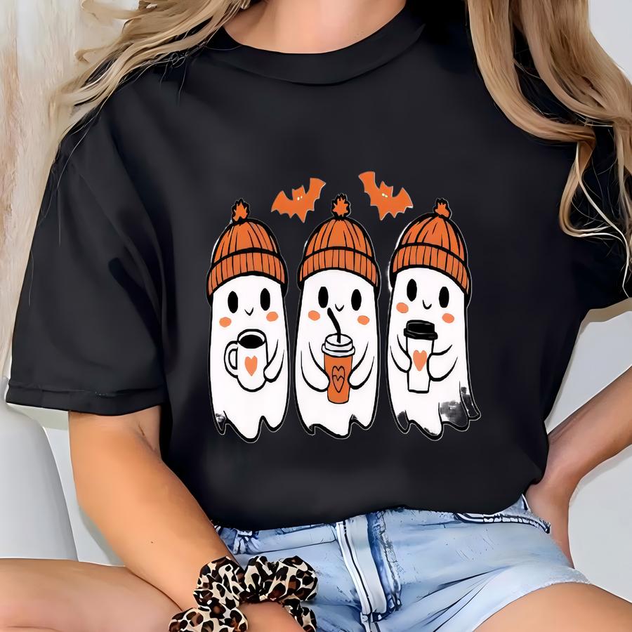 Spooky Ghost Coffee Hoodie: Halloween Fall Tee T-shirt