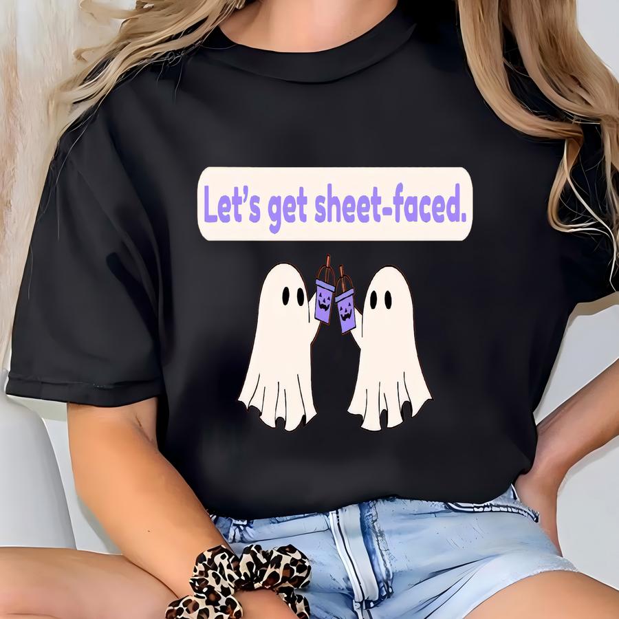 Sheetfaced Comedy Shirt, Funny Ghost Tee Shirt, Halloween Party Crew Neck, Spooky Season Hoodie, Silly Drinking Clothing, Bar Humor Gift T-shirt