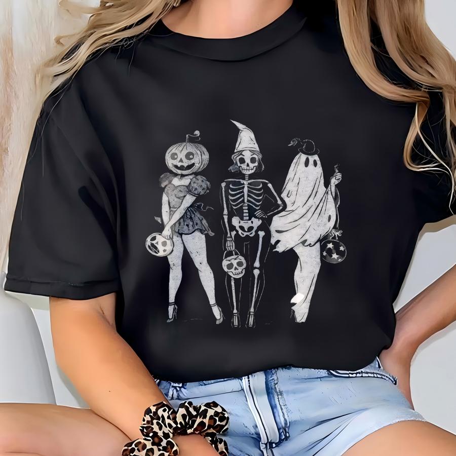 ® Spooky Girl Shirt, Skeleton Ghost Pumpkin Shirt, Witchy Fall Shirt, Retro Halloween Shirt, Halloween Gift, Girly Tee T-shirt