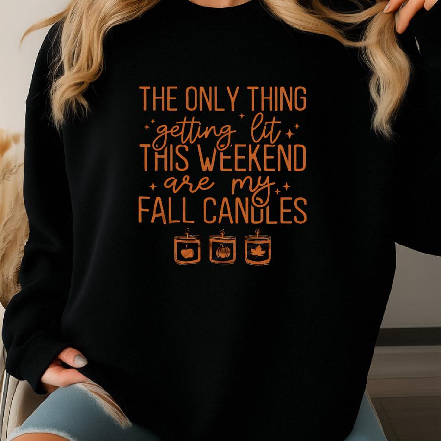 Funny Autumn Fall Candle Shirt Cozy Weekend Vibes Pumpkin Spice Season Snarky Cute Graphic Tee T-shirt Tshirt Women Thanksgiving Outfit Sweatshirt