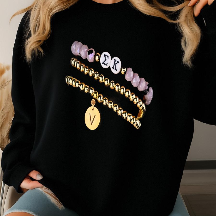 Sigma Kappa Sorority Bracelet, Custom Big Little Gifts, Personalized Greek Letter Jewelry, Initial Charm Bracelet Sweatshirt