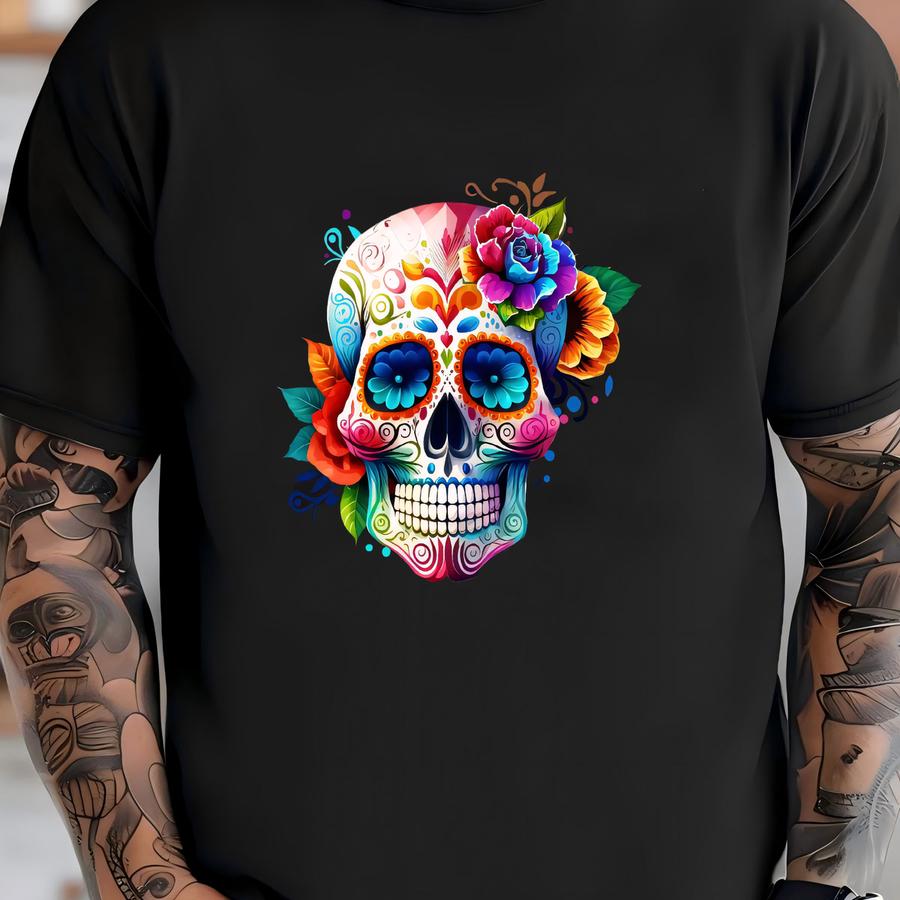 Skull Flowers Shirt Day Of The Dead Shirt Colorful Sugar Skull Shirt Skeleton Shirt Funny Skull Tee Halloween Skull Tshirt Shirt