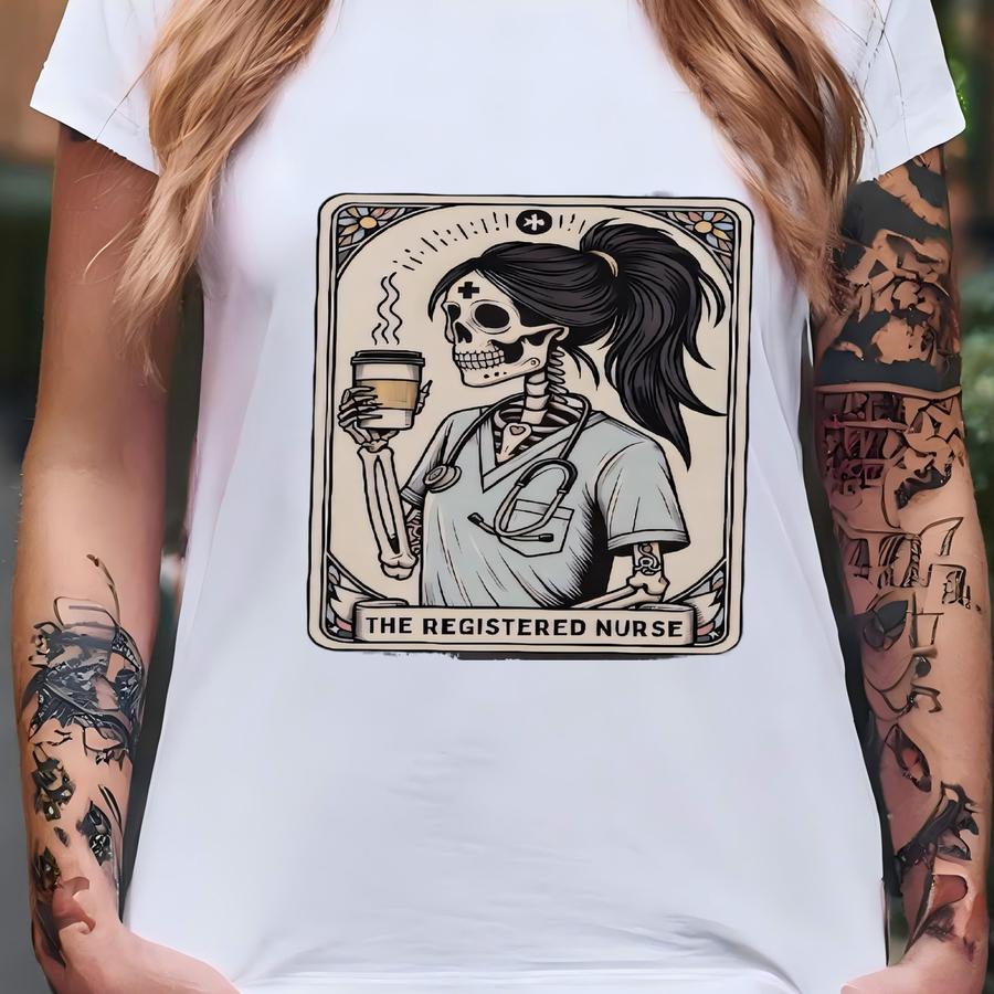 Registered Nurse Shirt, ® Registered Nurse Tarot Card Long Sve, Fall Rn, Funny Gift For Registered Nurse, Skeleton Nurse T-shirt