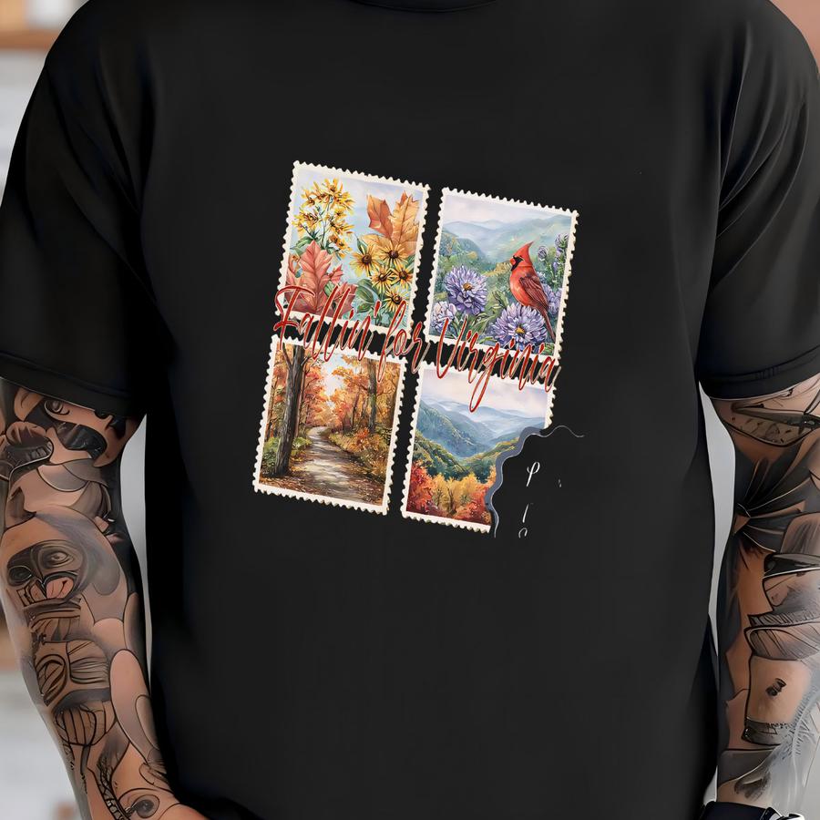 Fall In Virginia Hoodie: Cardinal, Mountain, Flowers T-shirt