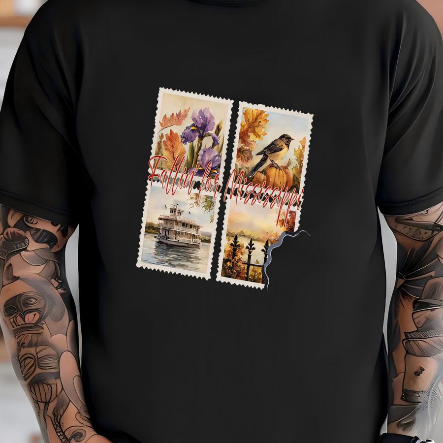 Fall In Mississippi Tee Or Sweatshirt: Watercolor Riverboat Flowers T-shirt