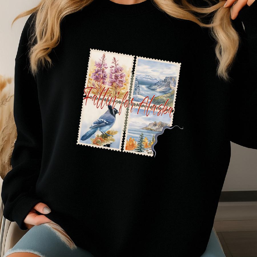 Falling For Alaska Tee: Blue Jay Landscape Art Sweatshirt