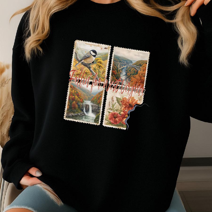 West Virginia Nature Graphic Tee Or Sweatshirt: Chickadee, Bridge, Waterfall Sweatshirt