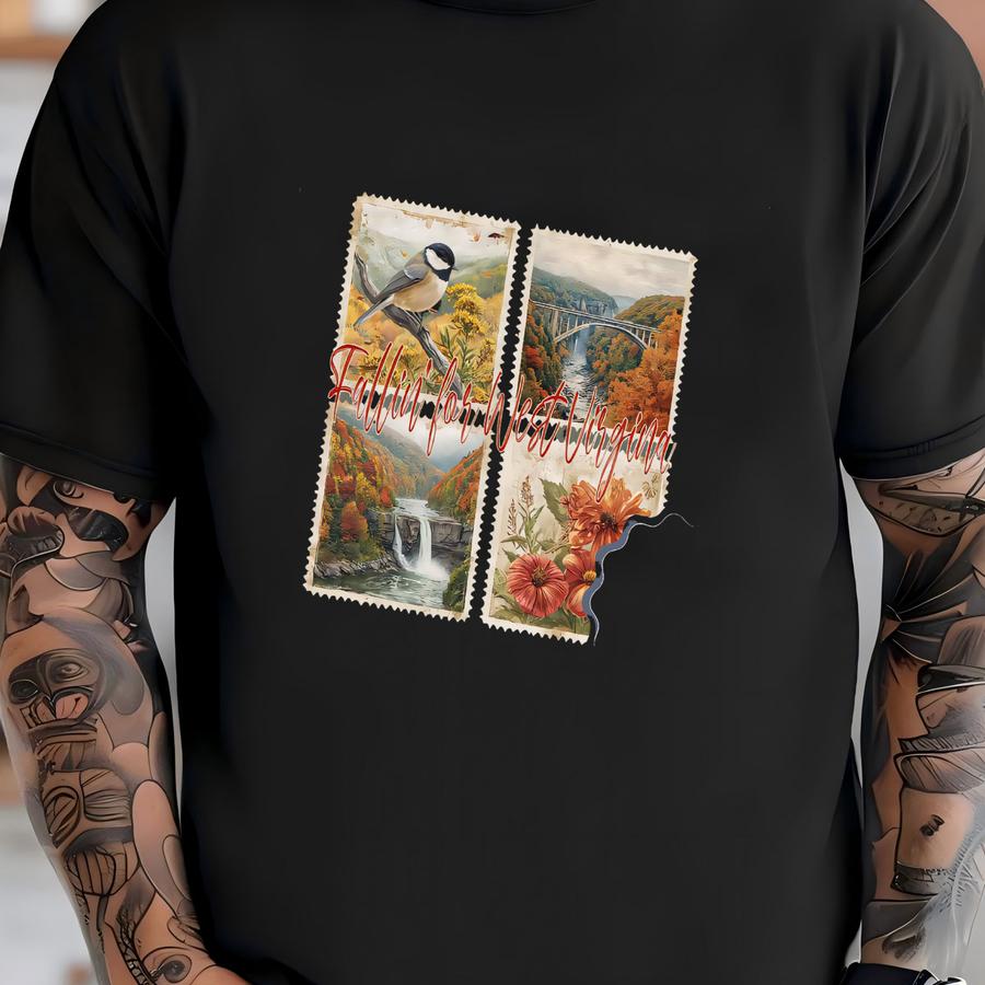West Virginia Nature Graphic Tee Or Sweatshirt: Chickadee, Bridge, Waterfall T-shirt
