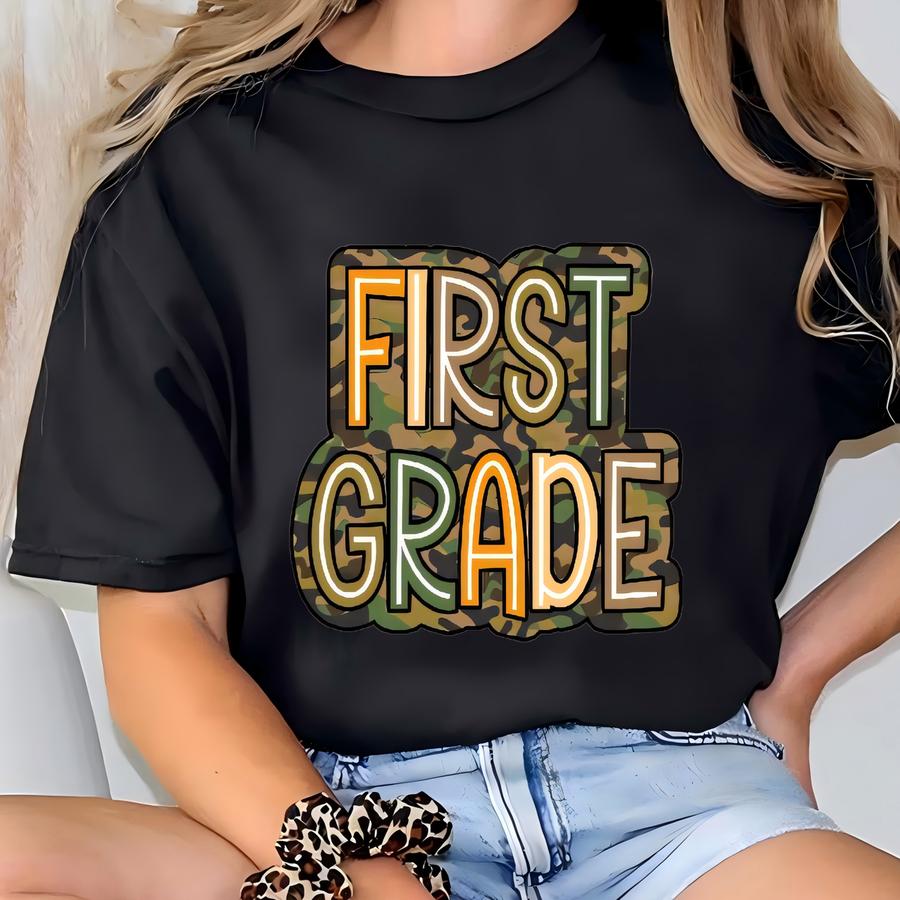 Camo Back To School Shirt: First Grade Photo Hoodie T-shirt