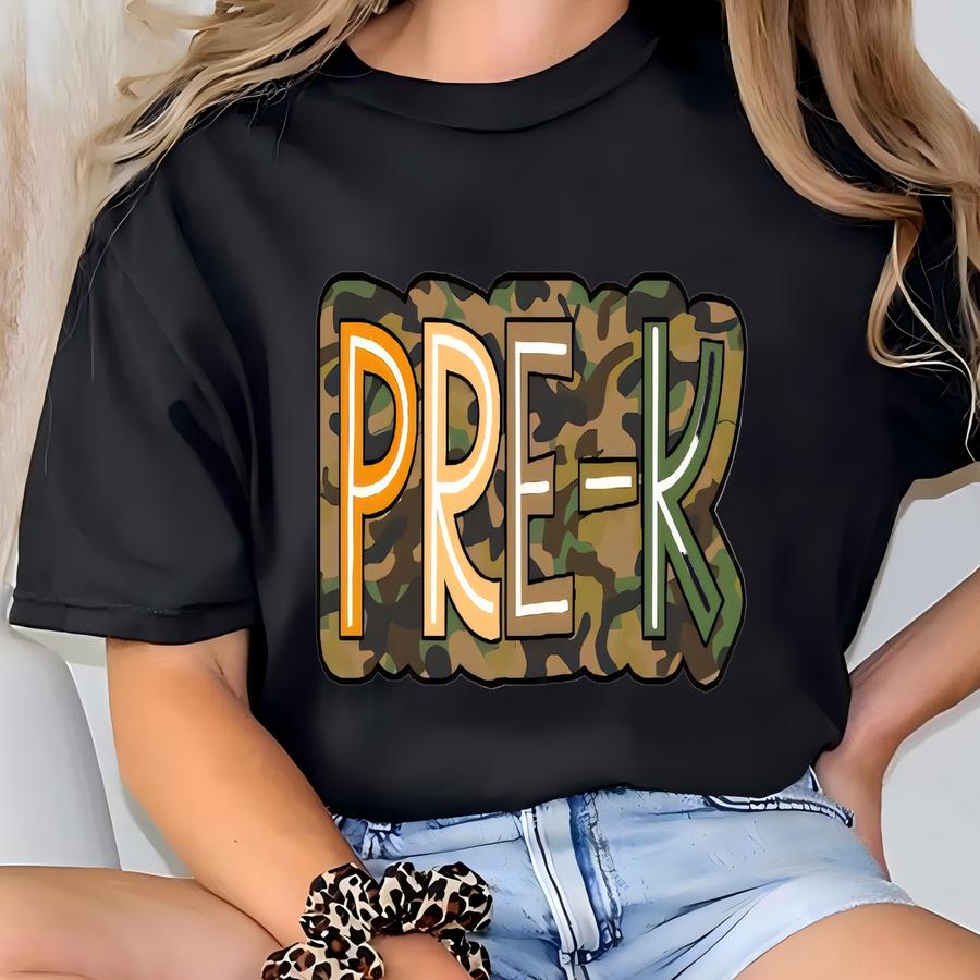 Camo Back To School Shirt: Pre-k First Day Photo Hoodie T-shirt
