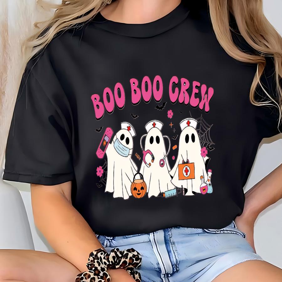 Comfort Halloween Hoodie For Nurse, Boo Boo Crew Shirt, Nurse Gift For Women, Retro Spooky Season Gift, Rn Lpn Gift, Funny Icu Nurse Shirt T-shirt