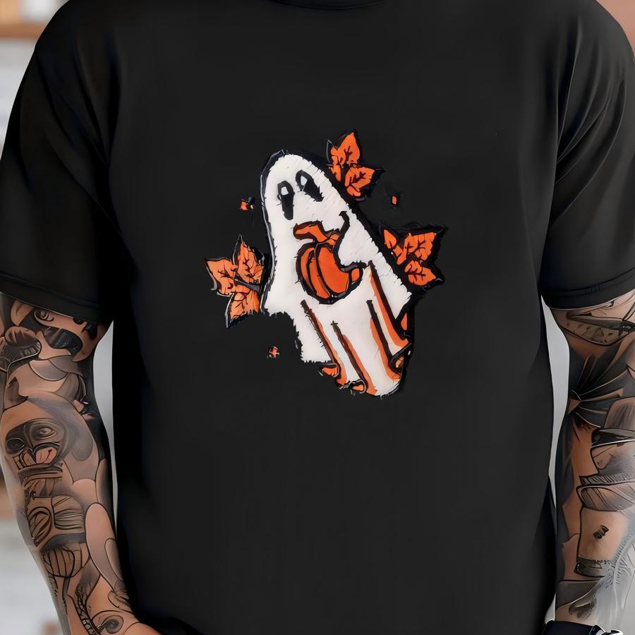 Ghost Leaves Pumpkin Baseball Cap Hat: Halloween Center Or Corner Design T-shirt