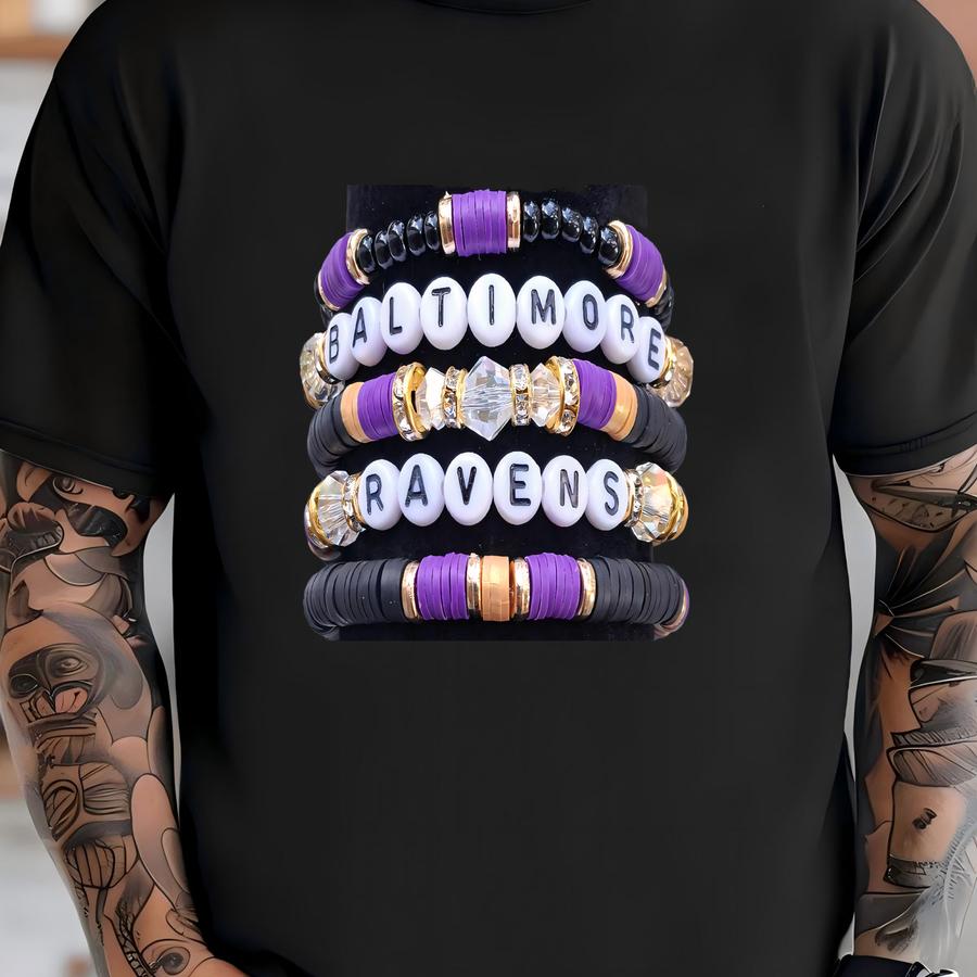 Heishi Bracelet Stack: Rhinestone Crystal Game Day Jewelry T-shirt