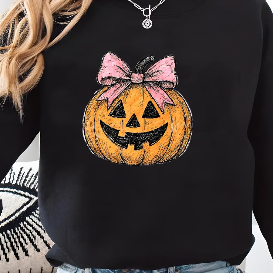 Cute Jack O Lantern Halloween Sweatshirt Halloween Crewneck Pumpkin Shirt Halloween Bow Shirt Halloween Party Shirt Spooky Season Sweater Sweatshirt
