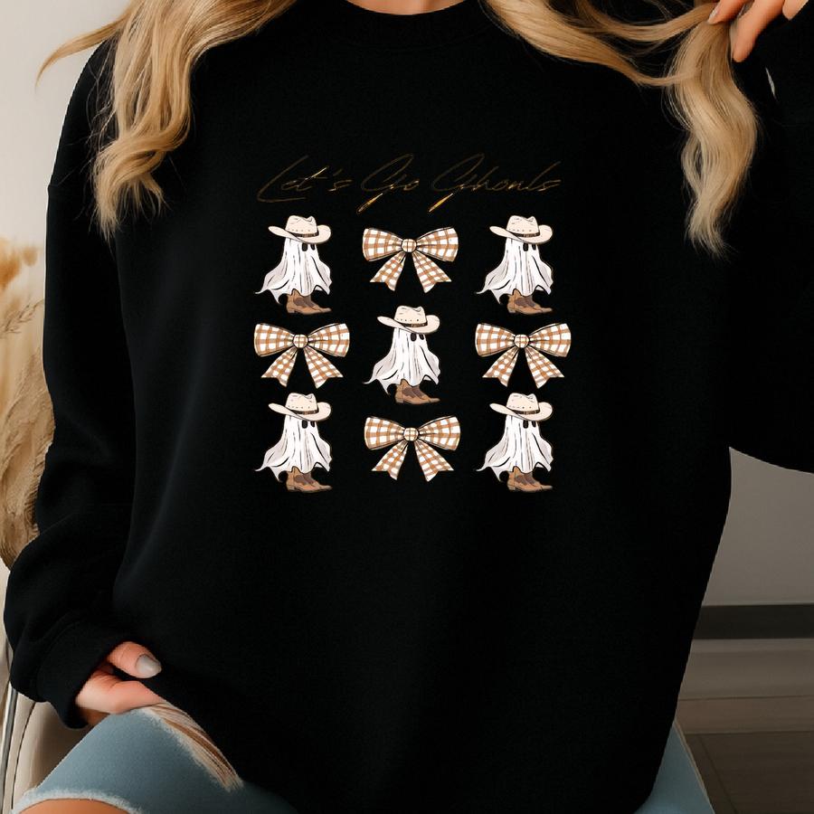 Let's Go Ghouls Shirt, Halloween Spirit T-shirt, Spooky Season Crewneck, October Party Hoodie, Country Aesthetic Top, Coquette Checker Bows Sweatshirt