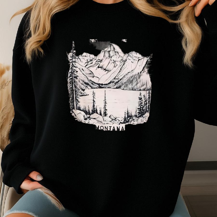 Glacier National Park Tshirt Sweatshirt Hoodie, Montana Mountain Shirt, Lake Landscape Tee, Hiking Nature Top, Big Sky Country Gift Sweatshirt