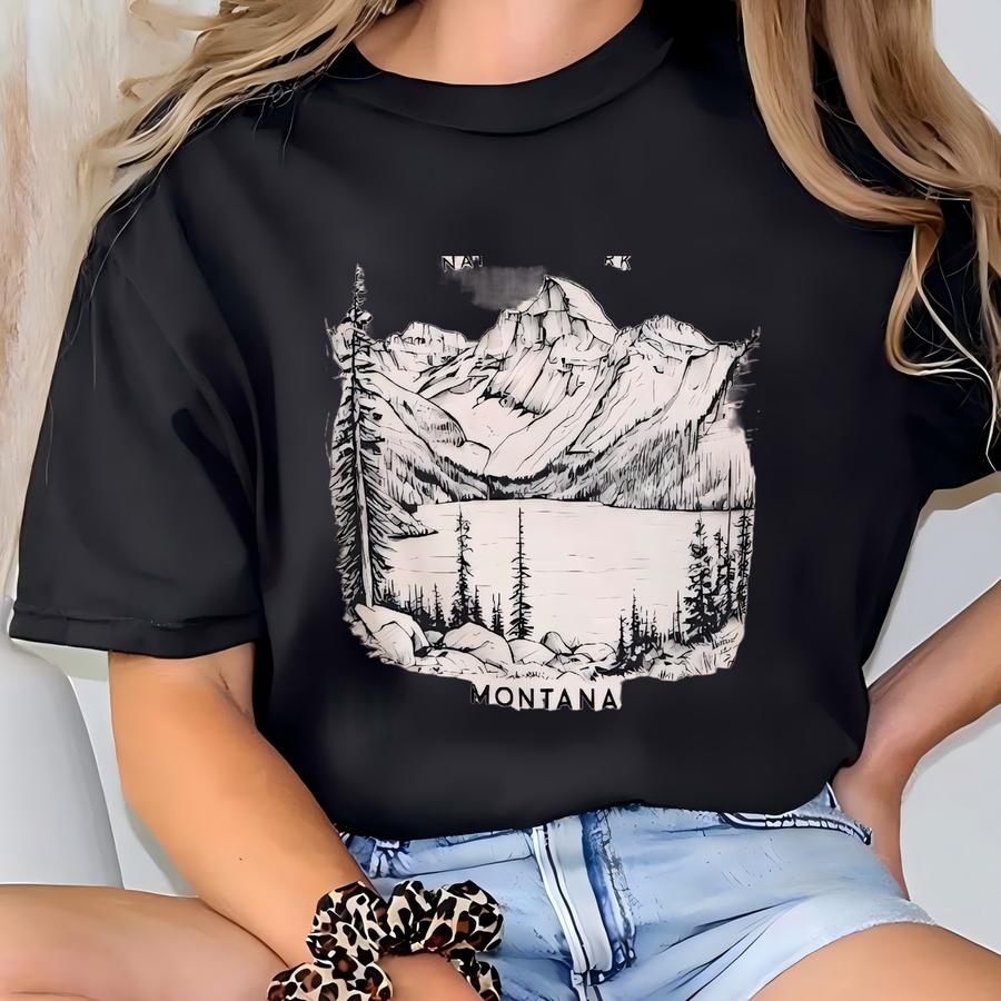 Glacier National Park Tshirt Sweatshirt Hoodie, Montana Mountain Shirt, Lake Landscape Tee, Hiking Nature Top, Big Sky Country Gift T-shirt