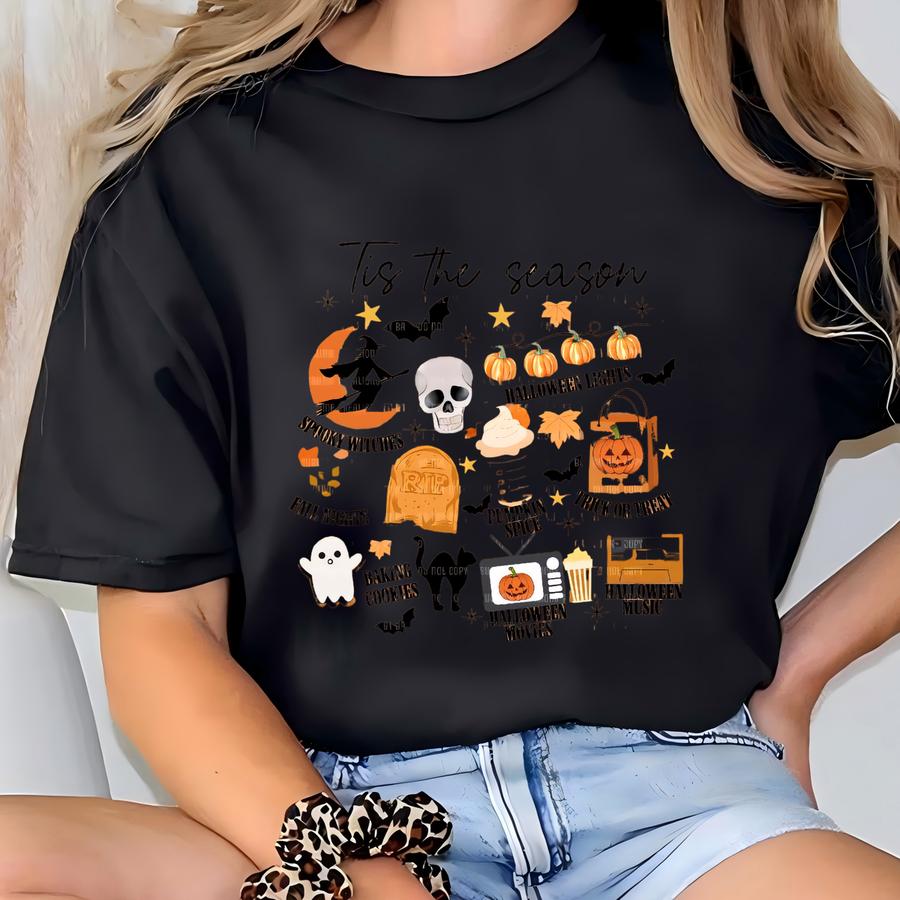Tis' The Season Halloween Png, Halloween Png, Halloween Ghost Png, Cute Boo Ghost Coquette Png, Retro Halloween Png, Spooky Season Png T-shirt