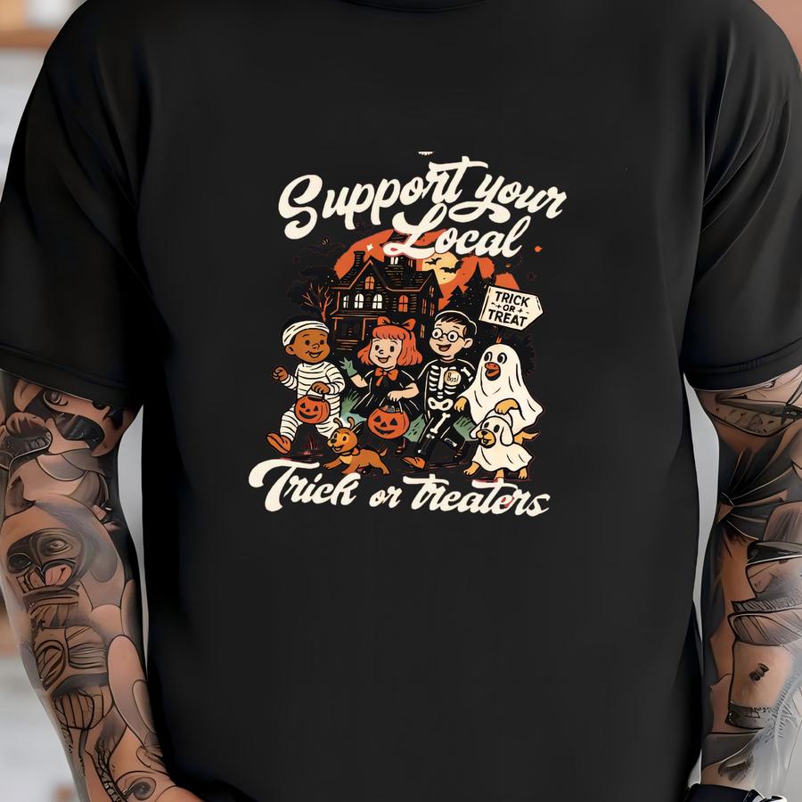 Retro Halloween Graphic Tee: Support Local Trick Or Treaters -  T-shirt