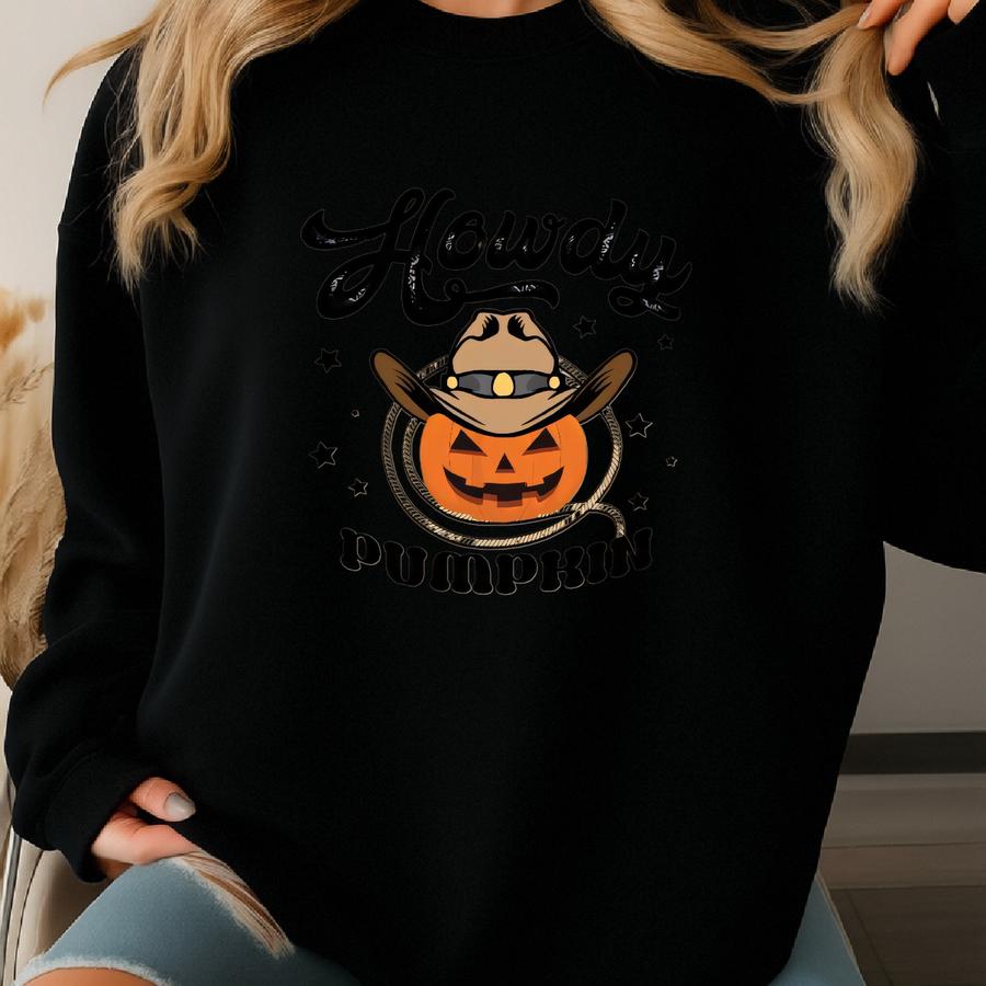 Howdy Pumpkin Halloween Sweatshirt: Women's Western Cowgirl Style Sweatshirt