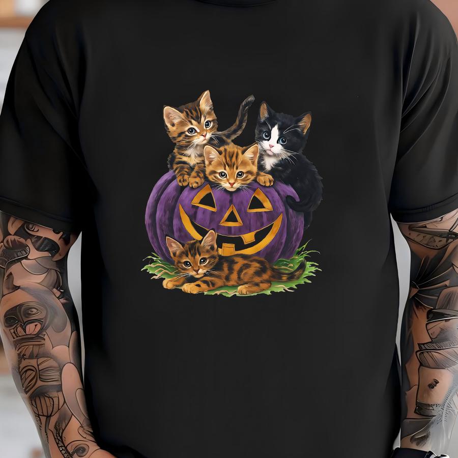 Vintage Halloween Cat Sweatshirt, Cute Retro Kitten Pumpkin Tee, Spooky Season Crewneck, 90s Fall Aesthetic Sweatshirt, Gift For Halloween Shirt