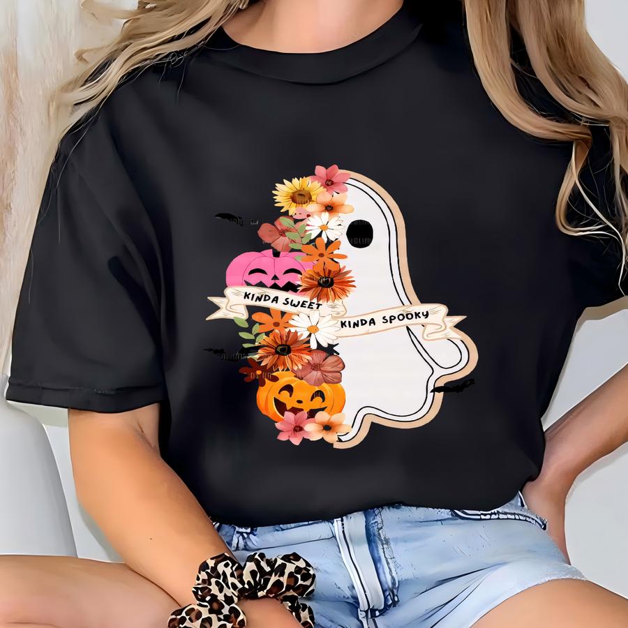 Spooky Sweet Ghost Floral Png: Halloween Design (digital Download 300 Dpi) T-shirt