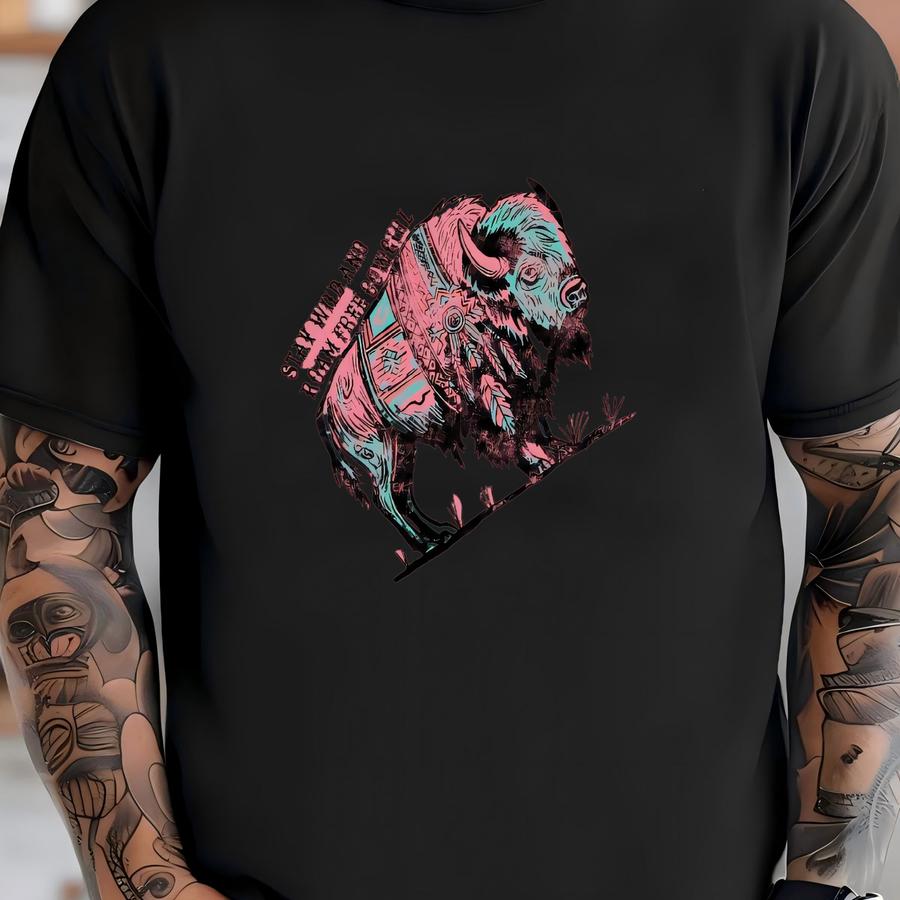 Stay Wild And Roam Free Cowgirl Buffalo Western Hoodie T-shirt