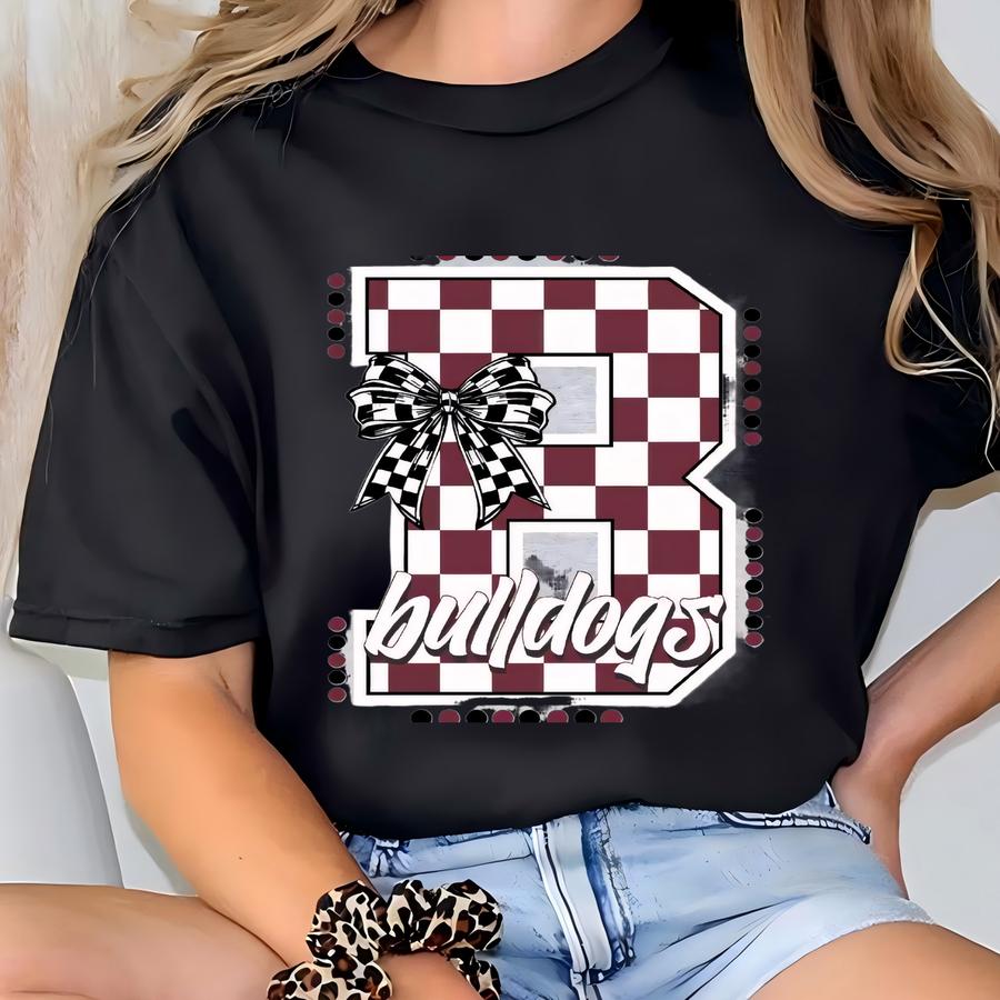 Bulldogs Shirt Checkered Mascot Shirt School Spirit Shirt Mascot Shirt Coquette Bow Shirt Sports Shirt Game Day Hoodie Bulldogs Sweatshirt T-shirt