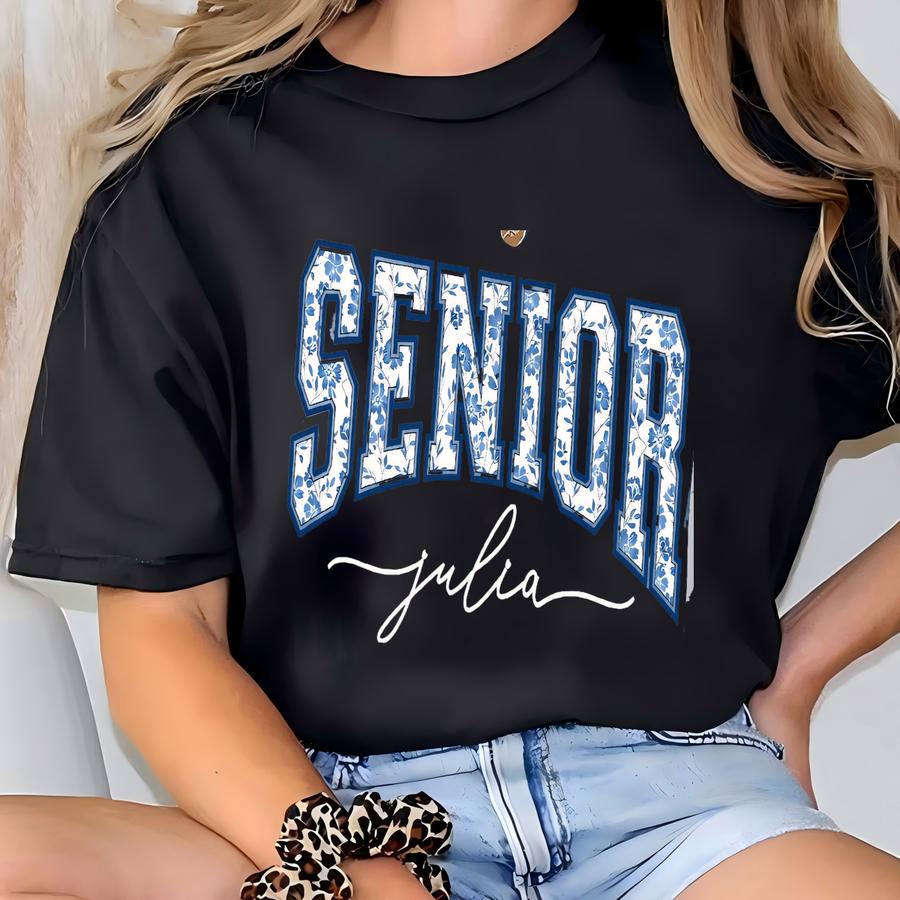 Comfort Color Custom 2026 Senior Chinoiserie Tshirt, Floral Senior 2026 Gift, Personalized Class Of 2026 Blue Coquette Shirt, Toile De Jouy T-shirt