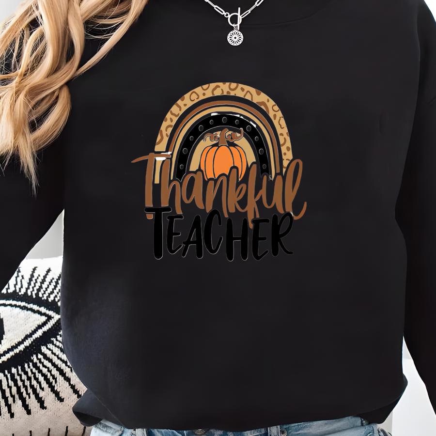 Thankful Teacher Shirt, Thanksgiving Rainbow Shirt, Fall Break Teacher Tee, Family Dinner Shirt, Cute Pumpkin Thanksgiving Tee Sweatshirt