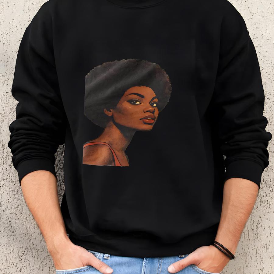 Black Woman Afro Tee: 1970s Comic Style, Vintage Vibe Sweatshirt