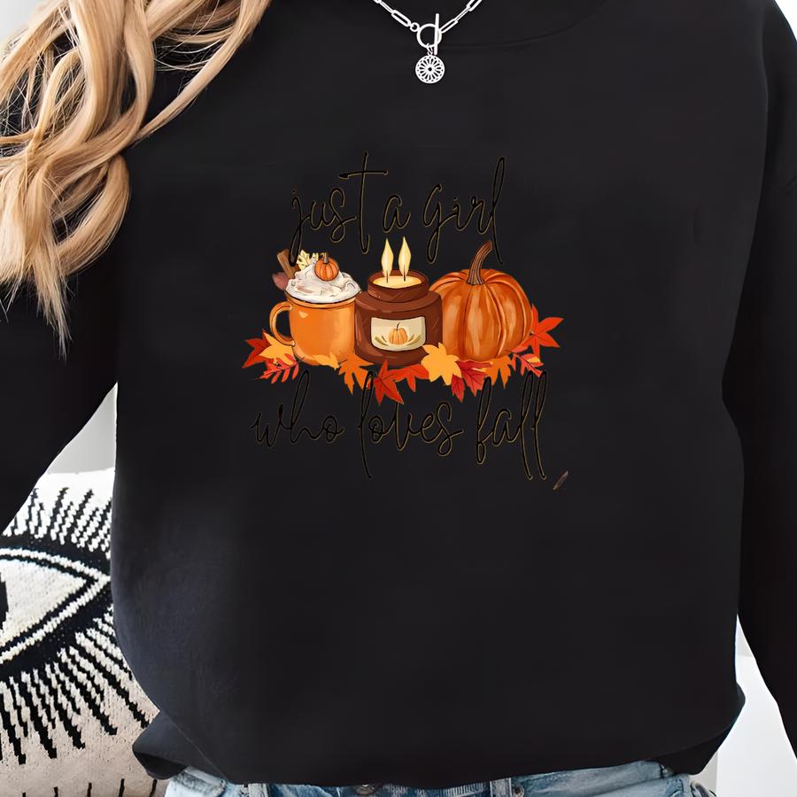 Fall Vibes Tee | Just A Girl Who Loves Fall | Cute And Cozy Autumn Shirt, Pumpkin Spice Lover Tee-shirt, Thanksgiving Gift, Seasonal Tees Sweatshirt