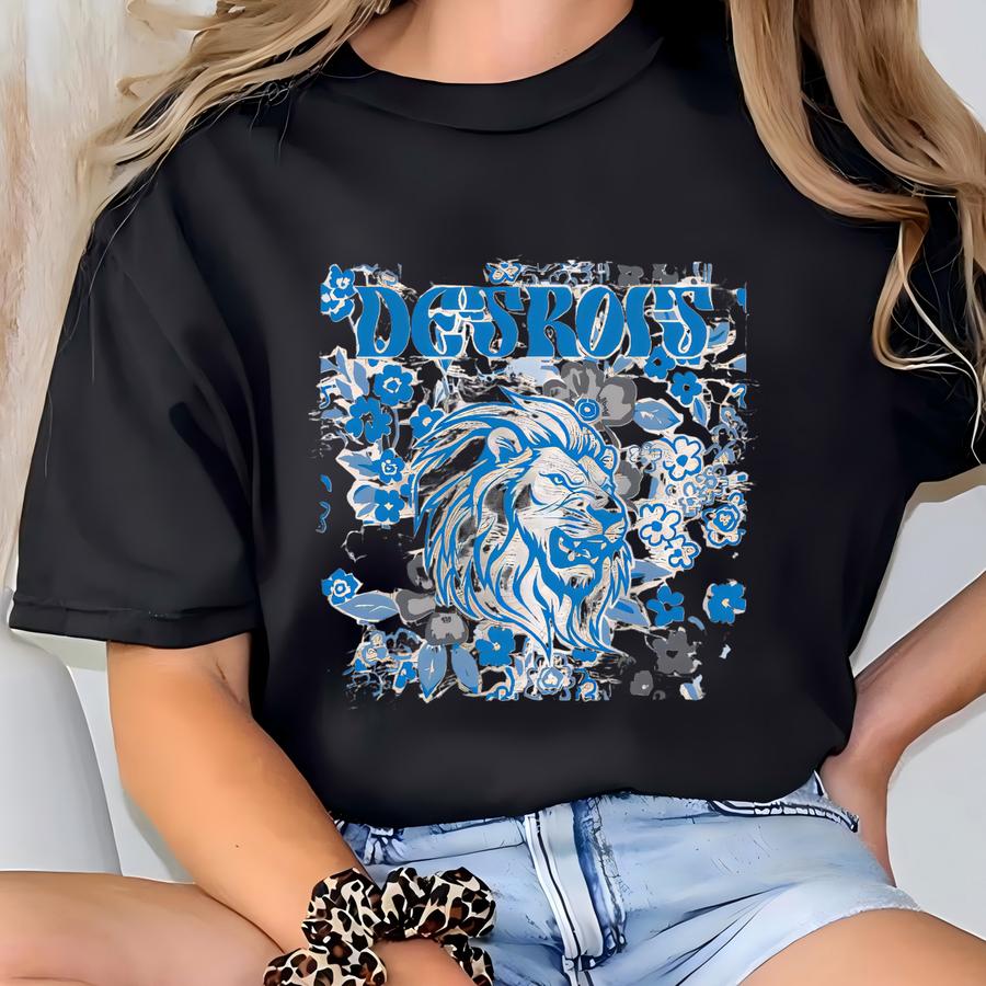 Detroit Team Mascot Shirt, Floral Spirit Mascot Sweatshirt, Game Day Tee, Abstract Flower Football Sports Shirt, Cheerleader Gift Shirt T-shirt