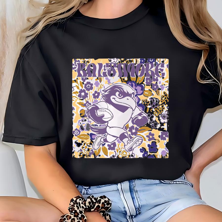 Baltimore Team Mascot Shirt, Floral Spirit Mascot Sweatshirt, Game Day Tee, Abstract Flower Football Sports Shirt, Cheerleader Gift Shirt T-shirt