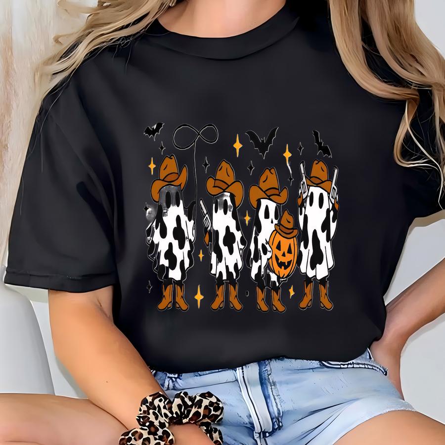 ® Hoodie, Cow Print Cowboy Shirt, Ghost Cow Shirt, Cowboy Ghost, Western Cow Tee, Country Ghost, Spooky Season, Halloween Tee T-shirt