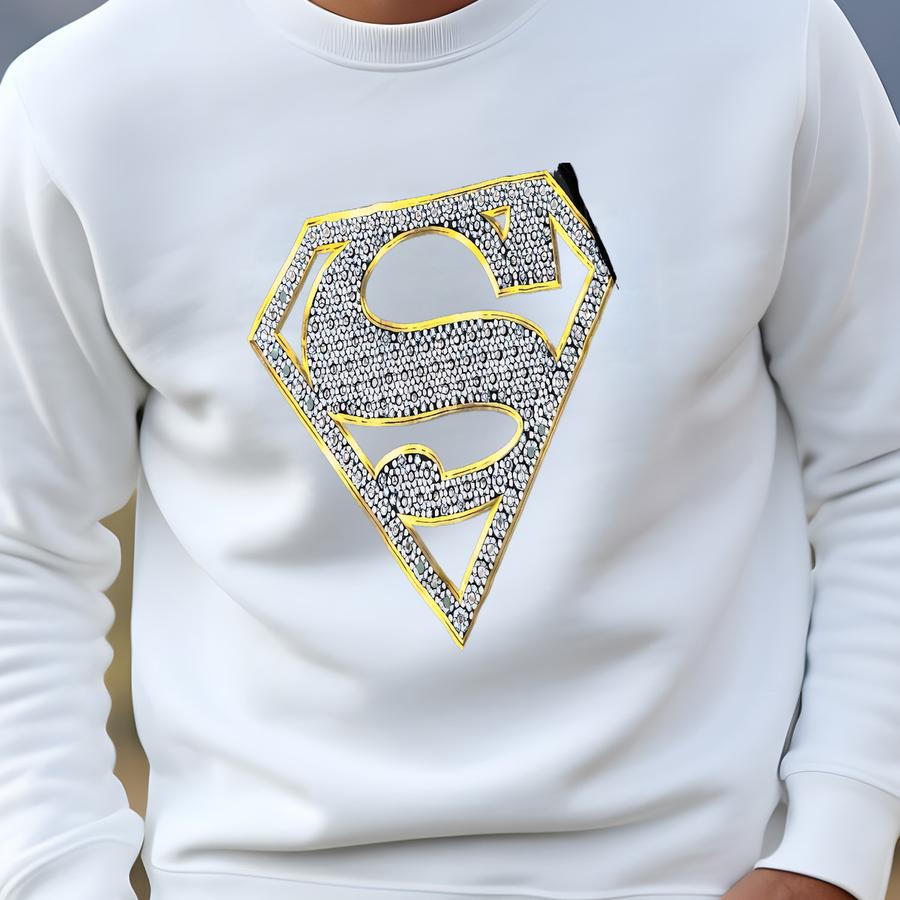 Vintage Warner Bros Superman Shirt Men's Black Xl Diamond Rhinestone Retro Rare Sweatshirt Vintage Warner Bros Superman Shirt Men's Black Xl Diamond Rhinestone Retro Rare Sweatshirt