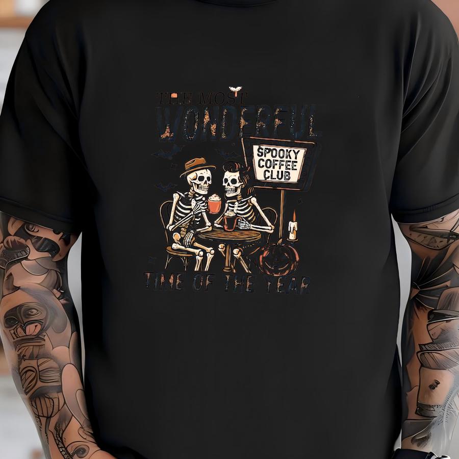 Spooky Coffee Club Hoodie: Skeleton Halloween Tee T-shirt