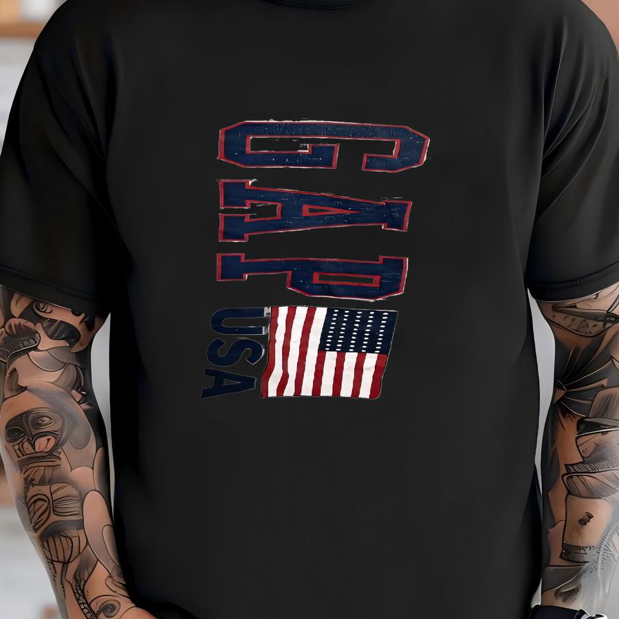 Vintage 1990s Gap Usa Spell Out Flag Logo Gray Long Sve Graphic Tee Shirt (size Adult Small) T-shirt