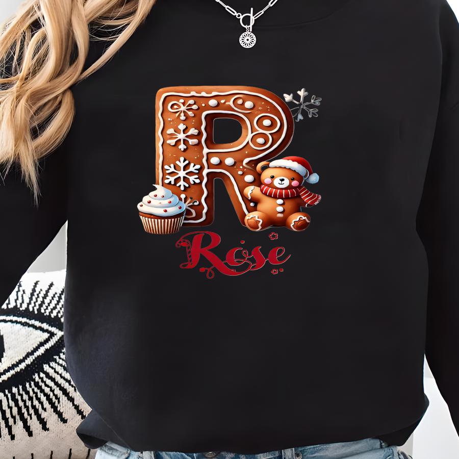Personalized Gingerbread Letter Sweatshirt: Custom Christmas Family Outfit Sweatshirt
