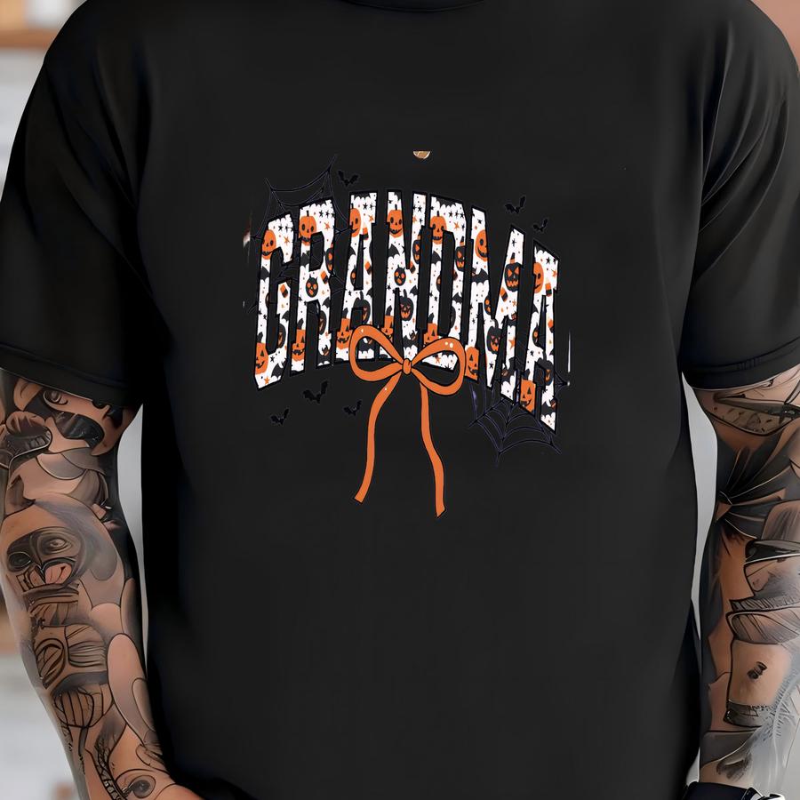 ® Halloween Grandma Shirt, Spooky Grandma Tshirt, Coquette Fall Grandma Tee, Autumn Grandma Gift, Pregnancy Reveal For Grandma T-shirt