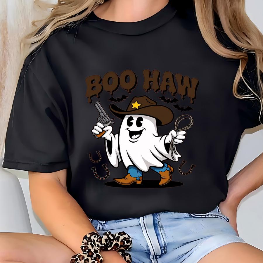 Boo Haw Shirt: Western Ghost Cowboy Halloween Tee T-shirt