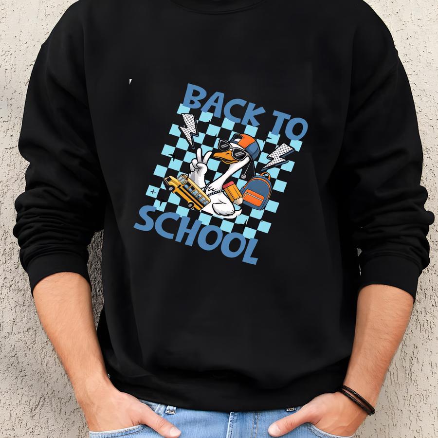 Back To School Shirt – Cool Cartoon Duck Tee For Kids – Funny First Day Of School Shirt – Student Back To School Outfit Sweatshirt