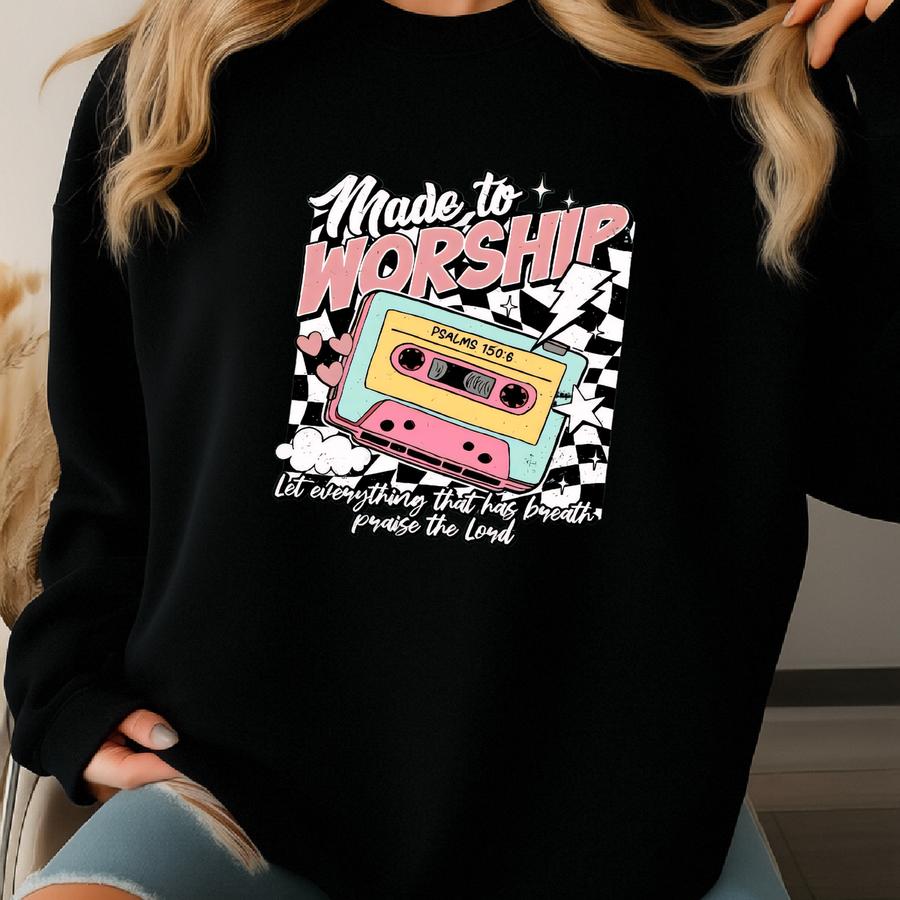 ® Religious Shirt, Retro Made To Worship Shirt, Bible Verses Shirt, Faith Shirt, Religious Gift, Cool Religious Shirt Sweatshirt